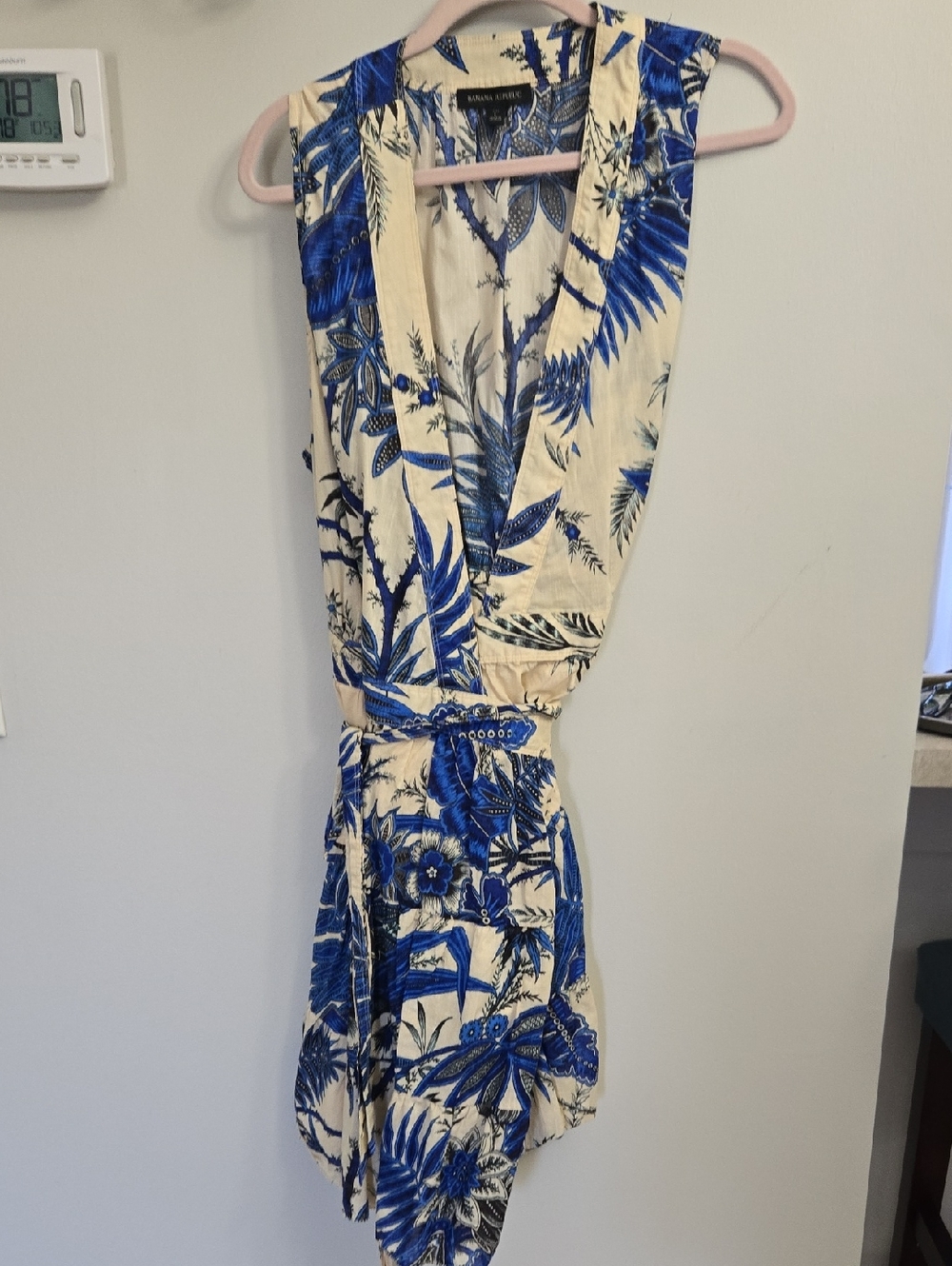Banana Republic Blue and Cream One-Shoulder Tropical Dress